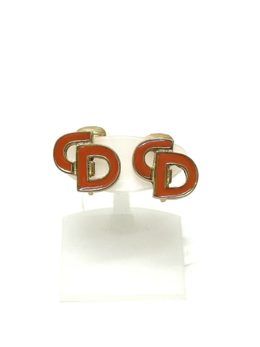 Dior Earrings CD Logo Metal Gold Salmon Pink